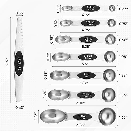 Miniatura 9 de Spring Chef Juego de tazas y cucharas medidoras magnéticas (patente pendiente), imanes fuertes N45, acero inoxidable resistente que cabe en tarros