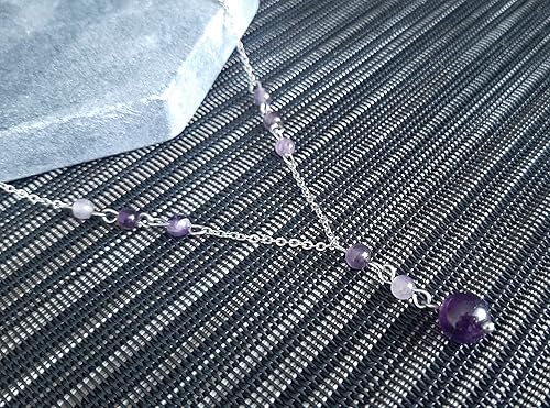 Miniatura 6 de Natural Crystal Bead Purple Amethyst Y Shaped Lariat Necklace Non-Tarnish Steel Chain