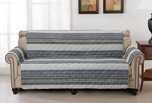 Brilliant Sunshine Multi Grey Stripes Patchwork Couch Cover, Quilted X-Large