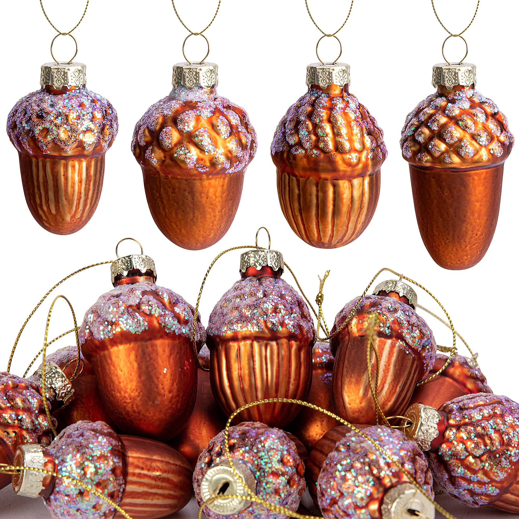 Watayo 12 adornos de piña de vidrio de Navidad, adornos de piña de Navidad soplados, adornos de vidrio de piña de Navidad para colgar en otoño, adornos de vidrio para árbol de Navidad, decoración del