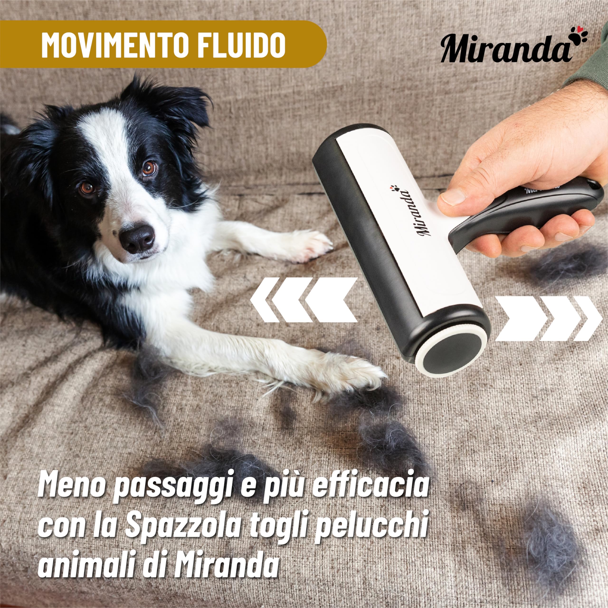 Spazzola TogliPeli Animali Vestiti - Rullo Leva Pelucchi Cani e Gatti con Nuovo Design Anti Segni sui Tessuti e Manico Antiscivolo