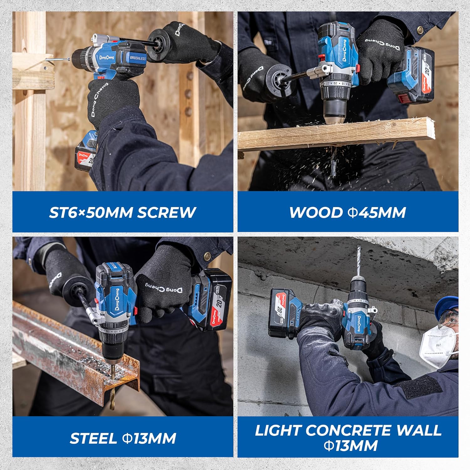 Dong Cheng 20V Brushless Hammer Drill, 1062 in-lbs, 1/2" Keyless Metal Chuck, 24+1+1 Clutch, Cordless Hammer Drill with 4.0Ah Battery Kit for Drilling Brick Wall, Metal, Wood - Image 7