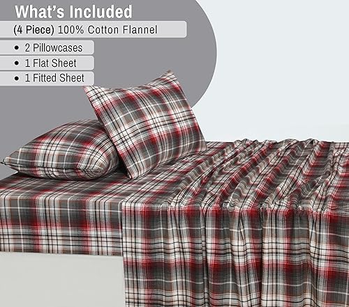 Vista 294 de RUVANTI Juego de sábanas de franela 100% algodón, tamaño matrimonial, 4 piezas, Alpine Serenity Serenidad alpina