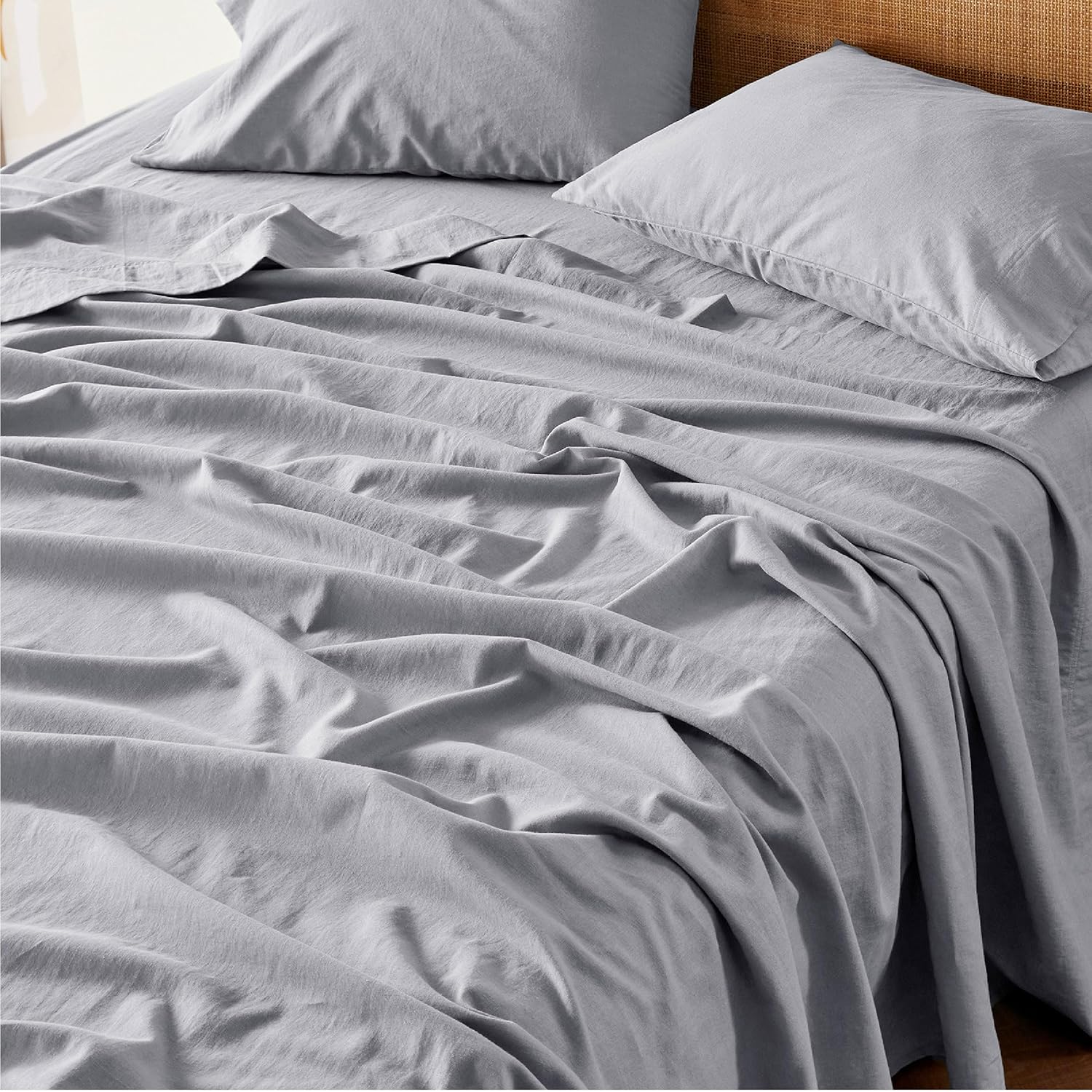 Bedsure Linen Sheets - Queen Size Bed Blend from Linen Cotton Bedsheets Breathable Cotton Bedsheets Gifts for All