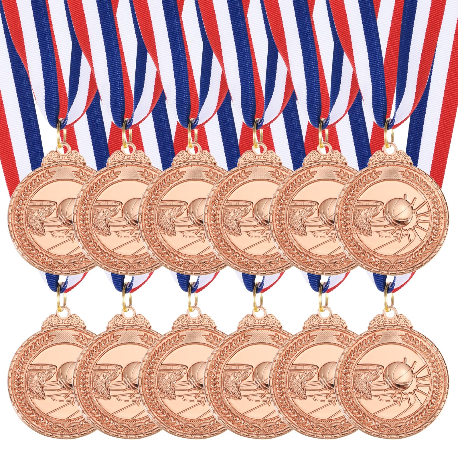 QUARKZMAN Medallas De Baloncesto 2 Pulgadas, Medallas De Premio De Bronce con Cinta para El Cuello para Competiciones Deportivas En Equipo Fiestas Y Favores 12 Piezas