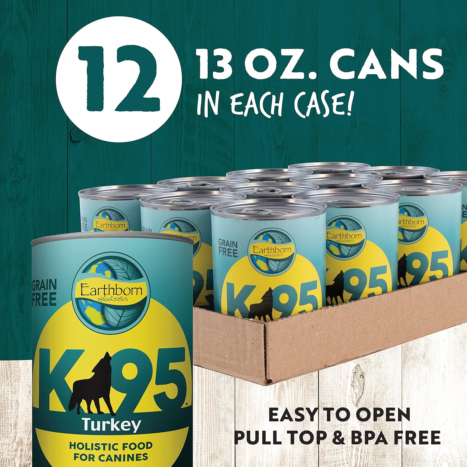 Earthborn Holistic K95 Turkey Recipe Grain-Free Canned Moist Dog Food 13 oz Can