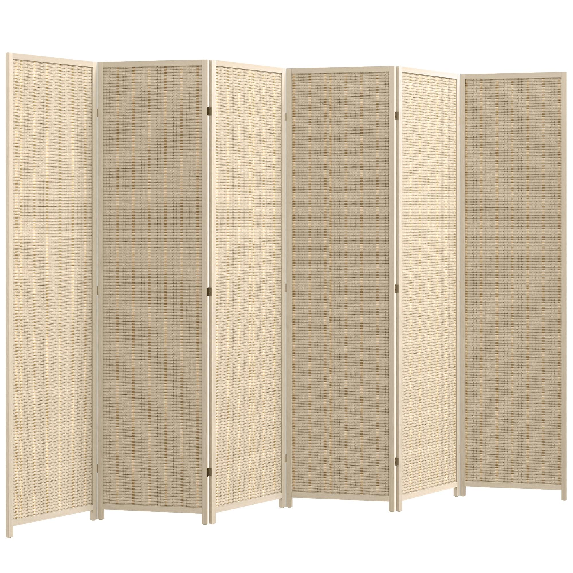 HOMCOM Paravento da Interno a 6 Ante Pieghevole Colore Naturale | Altezza 180cm, in Legno e Bambù, Separé Divisorio Ambienti Salvaspazio, Stile Boho