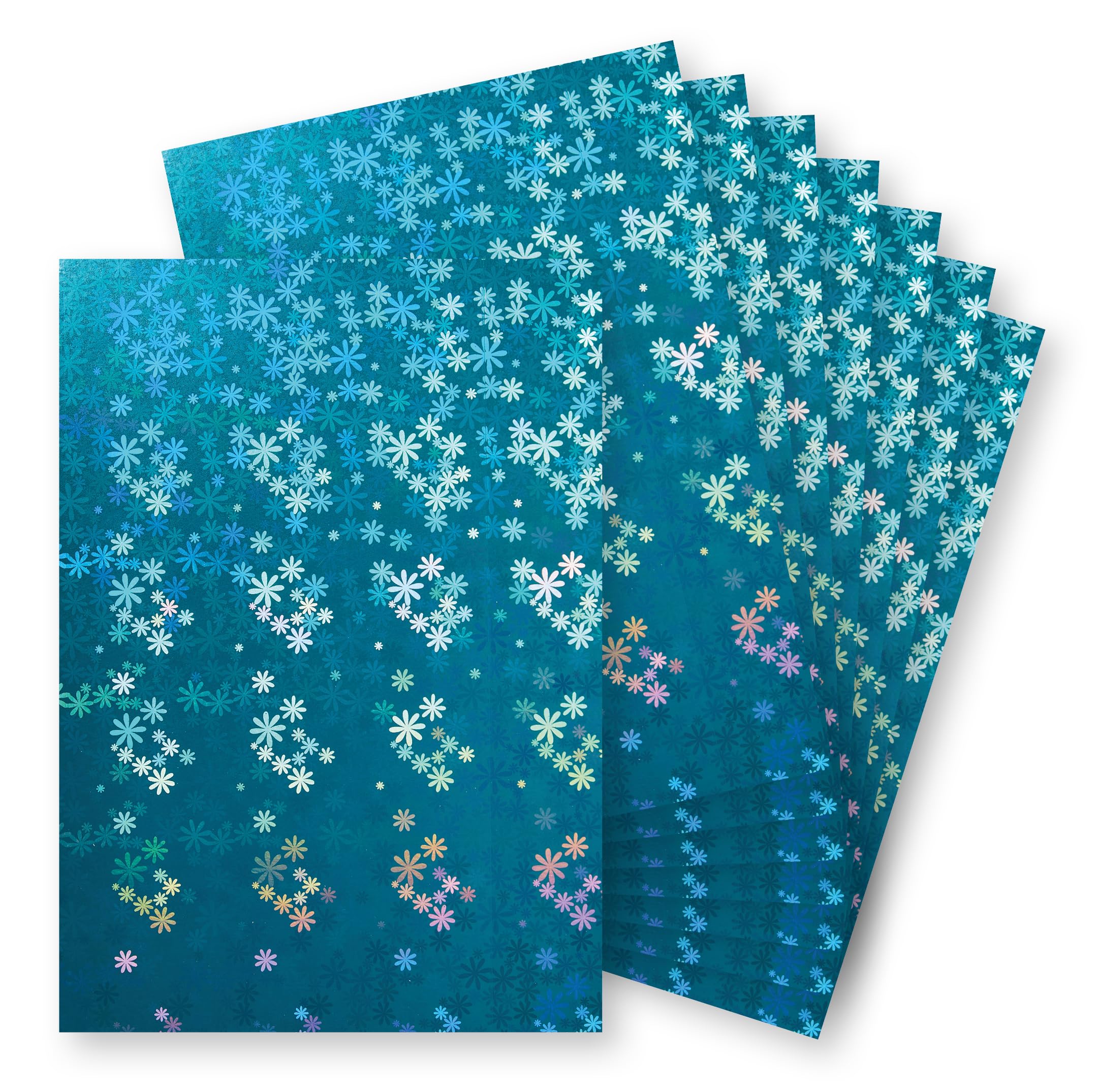 Springboard A4 Holographic Card Sheets - 230gsm Cardstock for Card Making - Holographic Card Compatible w/Die-Cutting Machines - Sparkly Craft Supplies - Turquoise (Daisies) - 10-Pack