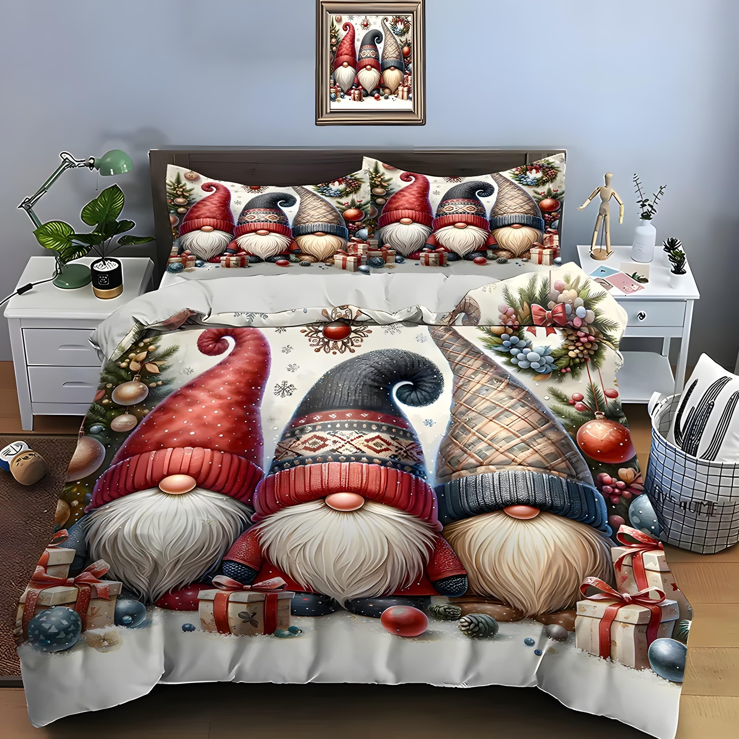BSYYZQC Gnomes Duvet Cover King Gift King Size Duvet Cover Sets 3D Printed Microfiber Bedding Soft Quilt Cover 230x220 cm with 2 Pillowcases 50x75 cm