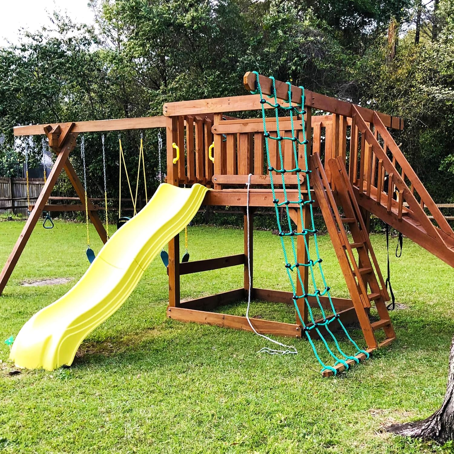 BeneLabel Climbing Cargo Net & Ninja Monkey Bars Bundle - Durable Outdoor Play Set, 100% Nylon Wood, 250LB Capacity