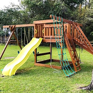 Climbing Cargo Net & Ninja Obstacle Course Bundle - Durable Nylon Rope Ladder & Adjustable Monkey Bars for Kids - Indoor/Outdoor Play Set - 250LB Capacity
