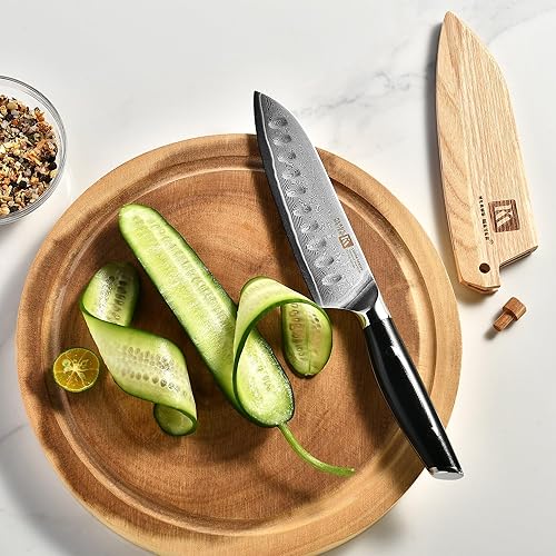 Miniatura 8 de Klaus Meyer Luxor - Cuchillo Santoku de acero Damasco de 5.5 pulgadas con funda de madera