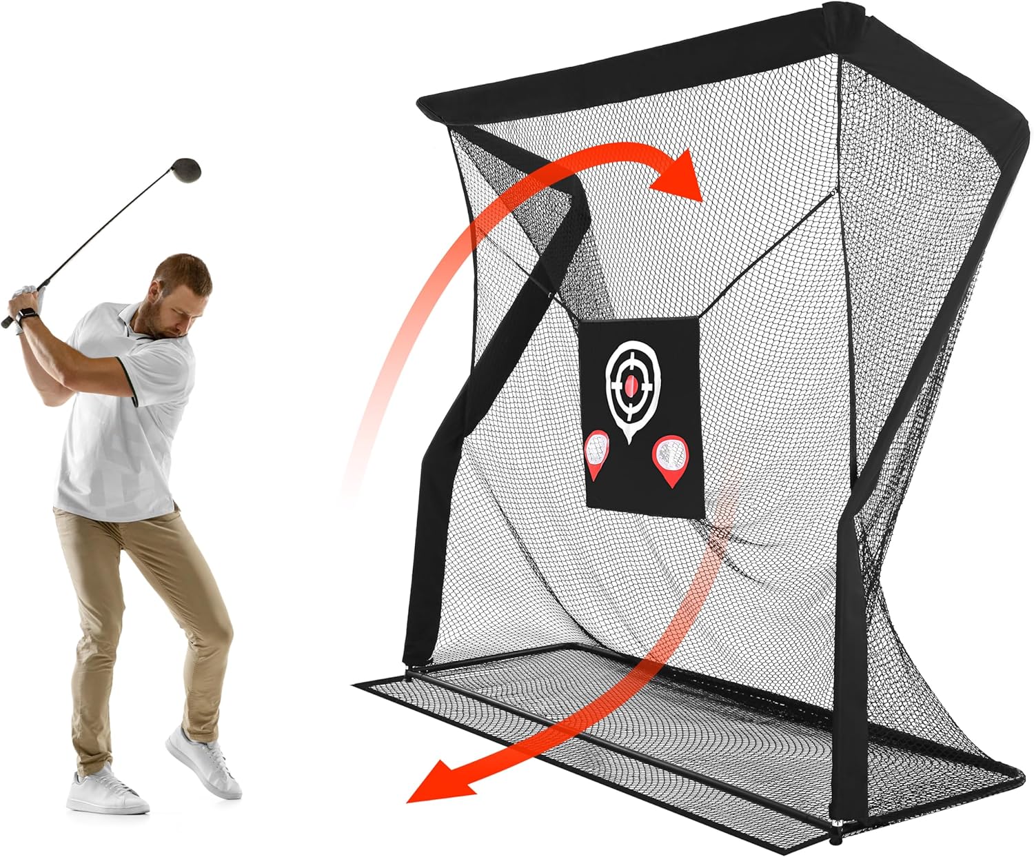 Houseables Golf Practice Net with Automatic Ball Return - 8.2x8.2x3ft Heavy Duty Hitting Net for Indoor Outdoor Garage Backyard Swing Training