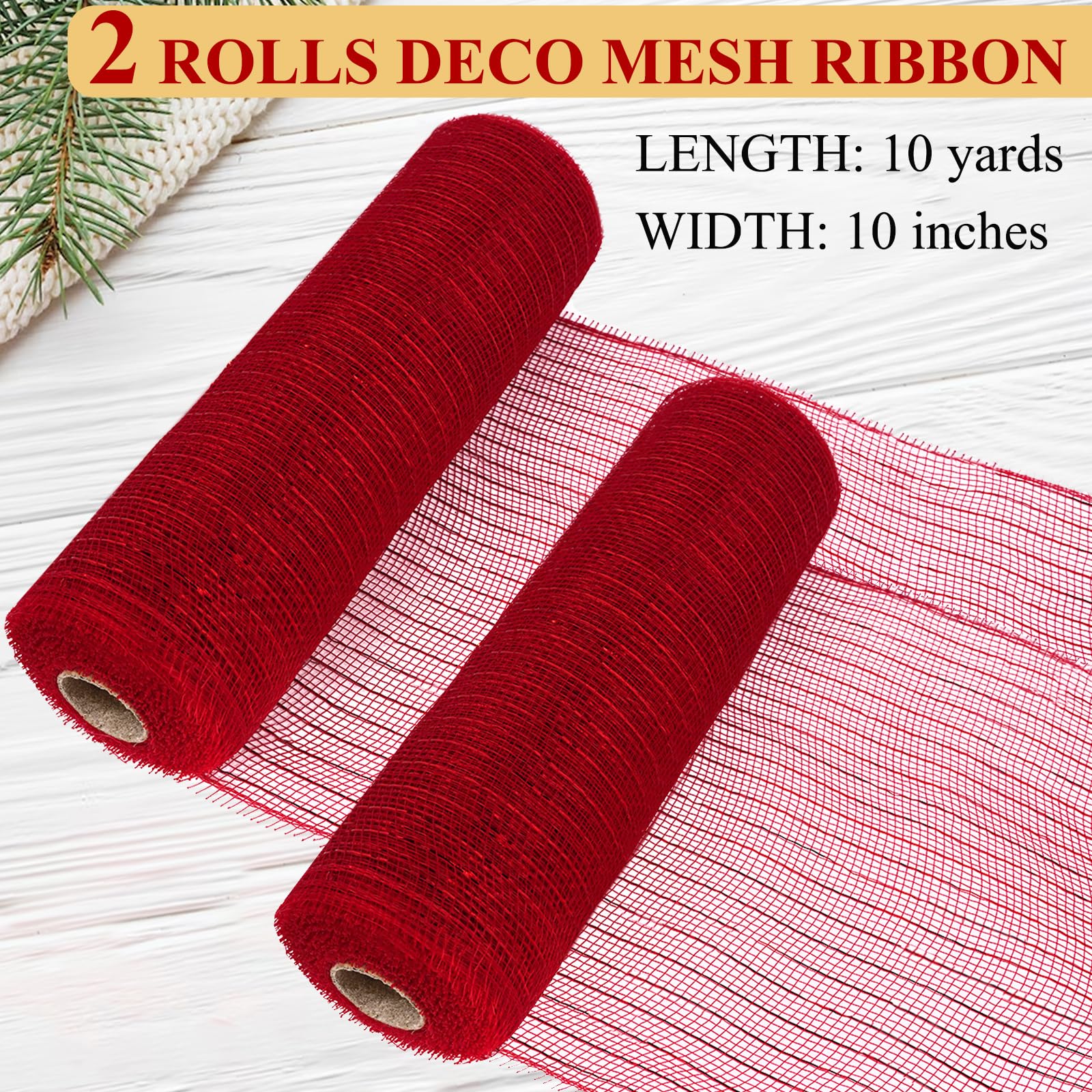 Snapklik.com : Red 10 Inch Deco Mesh Ribbon, Decorative Mesh Roll For ...
