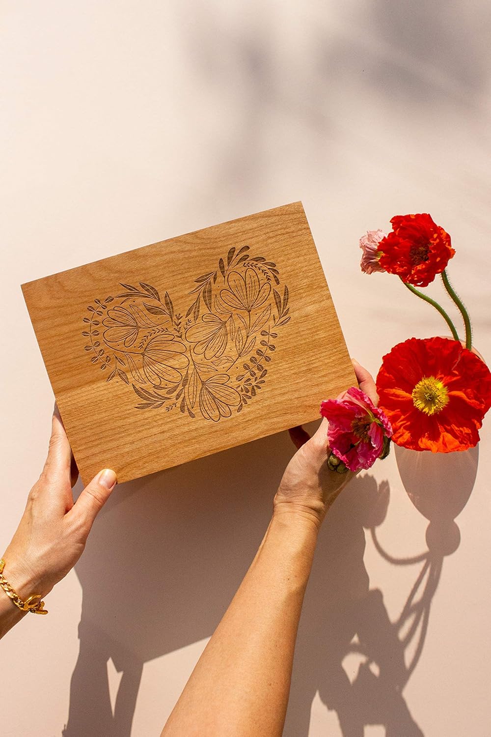 Woodblock Heart Wood Keepsake Box [Personalized Custom Gifts, Anniversary, Wedding, Baby, Memory]
