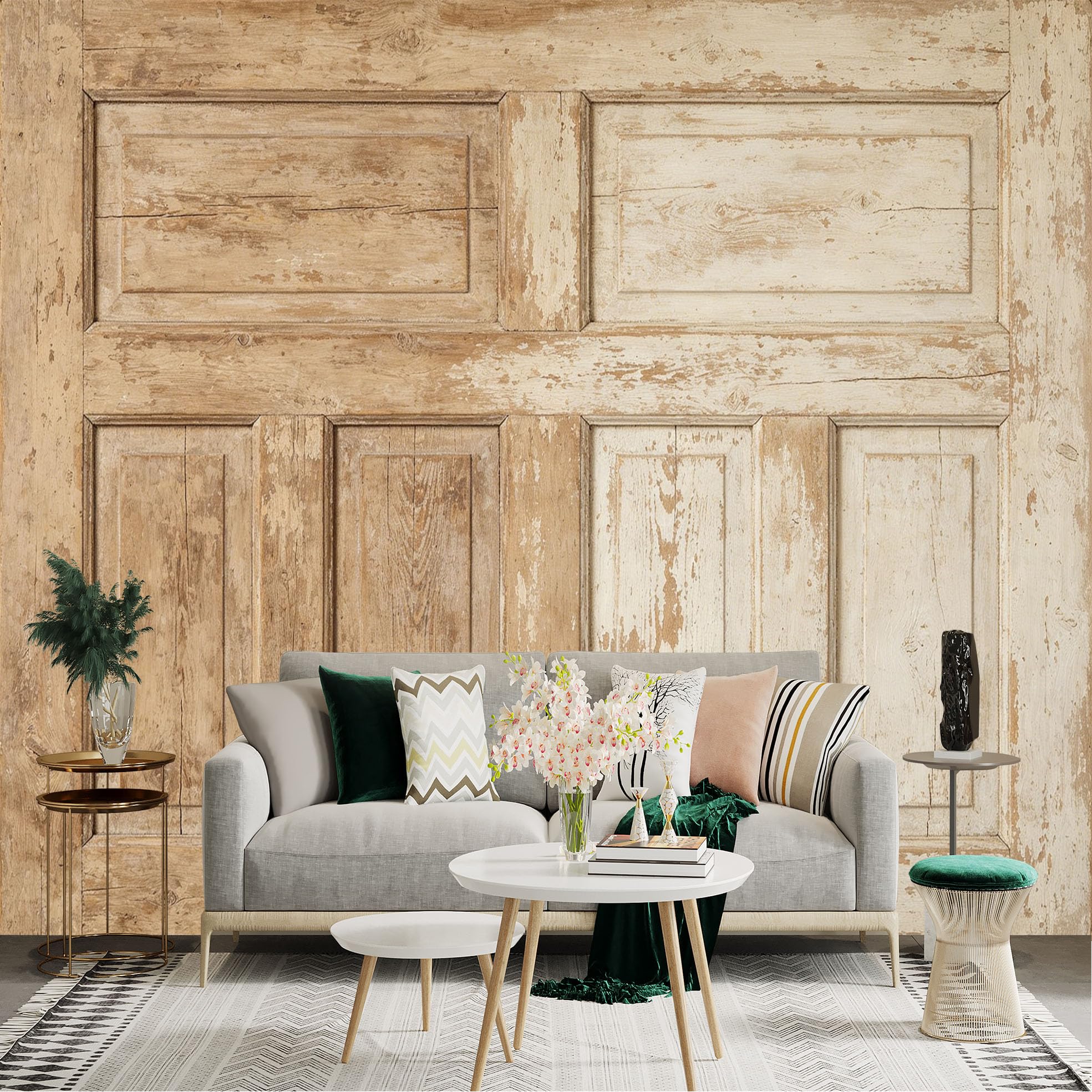 Lnzczhyre Dbh260521252 Custom Size Wall Sticker Mural， Rustic Distressed Wood Panels， Vintage Farmhouse Oak Texture， Weathered Timber Surface， For Wall Decoration， Peelandstick Wall Decals.