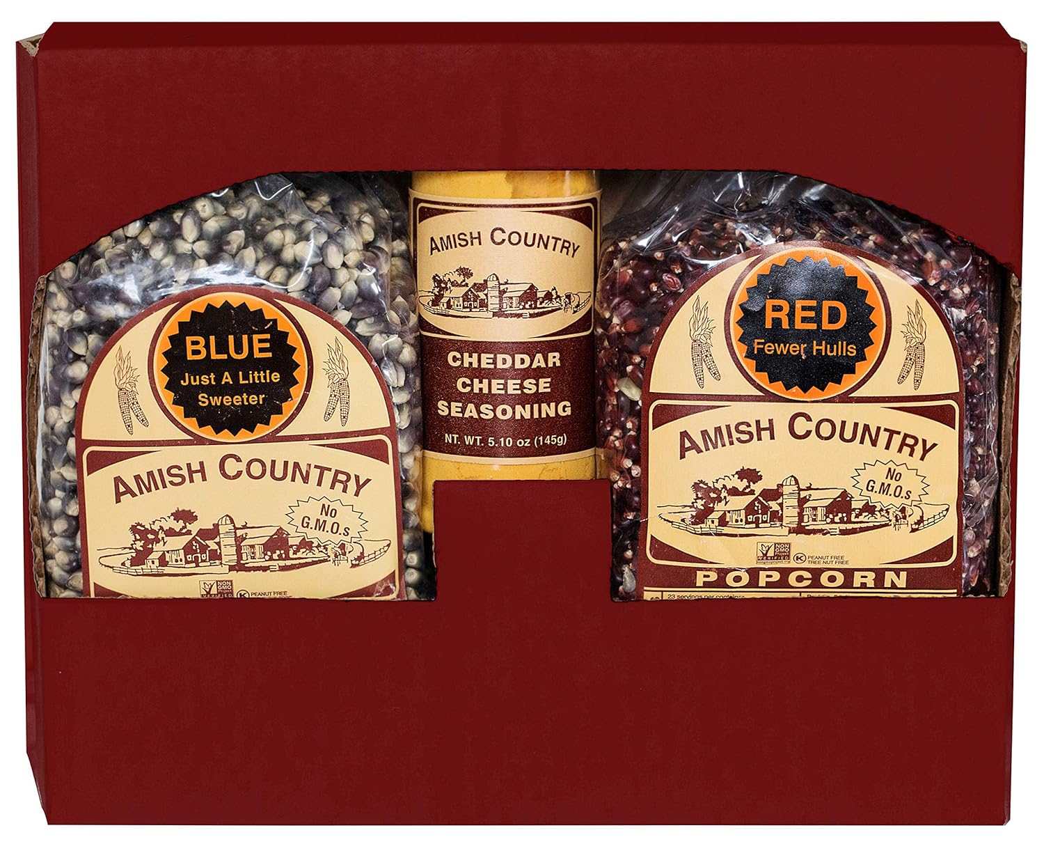 Amish Country Popcorn | 2-2 lb Bags | Red and Blue Popcorn Kernels with Cheddar Cheese Seasoning Variety Set | Old Fashioned, Non-GMO and Gluten Free