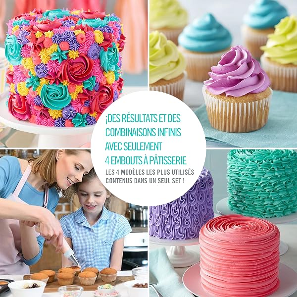 CukkiCakes Jeu de 4 grandes XL douilles à pâtisserie professionnelles (849, 869, 829 et 808) pour décorer gâteaux et cupcakes - Compatible avec poche à douille patisserie - Made in Korea - 5