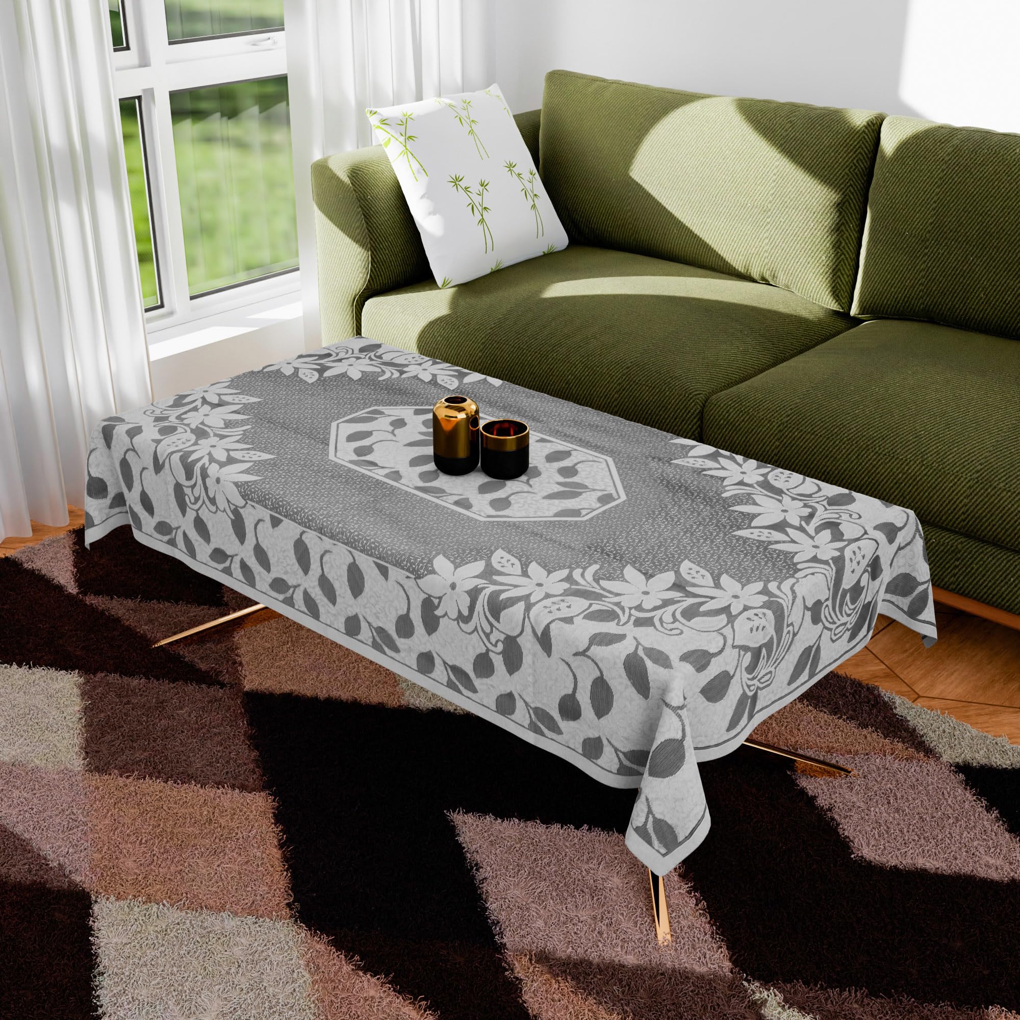 Kuber Industries Center Table Cover | Net 4 Seater Table Cloth Cover | Flower Table Cover | Table Protector | Table Cover for Center Table | 40x60 Inch | S21 | Gray