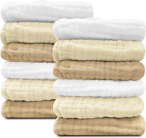 Miniatura 17 de Sunny zzzZZ - Toallitas de muselina para bebé, 100% algodón, suaves y absorbentes, grandes, para baño de bebés, niños, niñas y niños, paquete de 12,