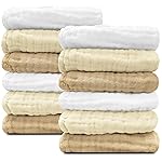 Sunny zzzZZ Baby Muslin Washcloths -100% Cotton Muslin Soft Baby Bath Wash Cloths and Absorbent Burp Cloths for Newborns Kids Girls and Boys -12 Pack, 12x12 Inches - White+Ivory+Brown