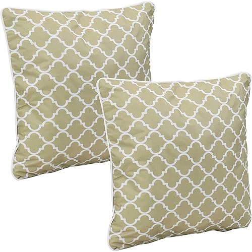 Sunnydaze Set of 2 Indoor/Outdoor Decorative Throw Pillows - 16-Inch Square Throw Pillows - Pillow Set for Indoor or Outdoor Bench, Chair or Loveseat - Tan and White Lattice