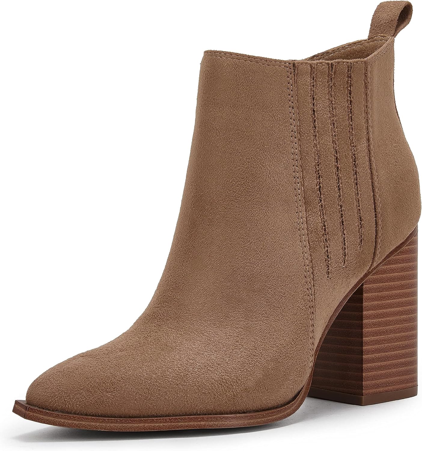 Womens pointed toe slip on ankle booties stacked mid block heel shoes faux  leather boots