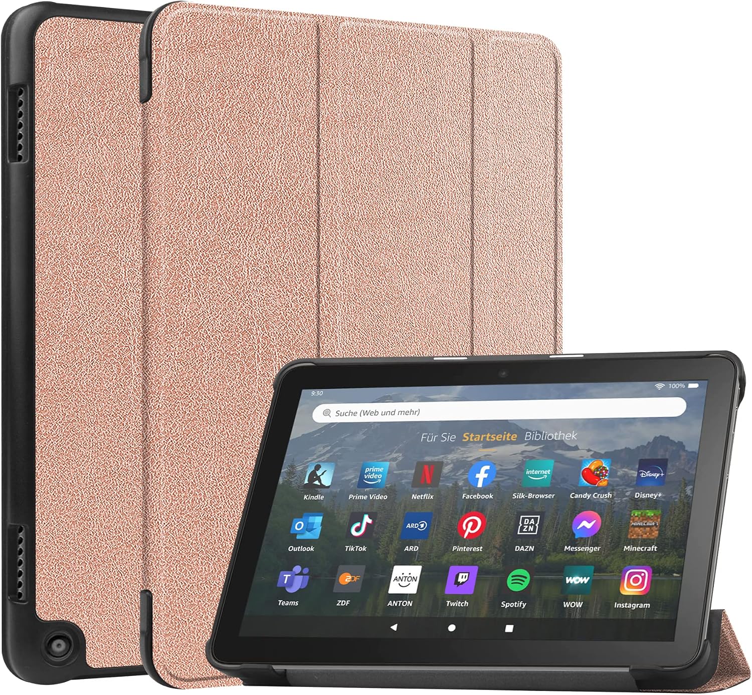 for Fire HD 8 2024/2022/2020 Tablet Case, Auto Wake&Sleep, Slim PU Leather with Multi-Angle Stand Case Cover for Fire HD8/Fire HD8 Plus -Rose Gold