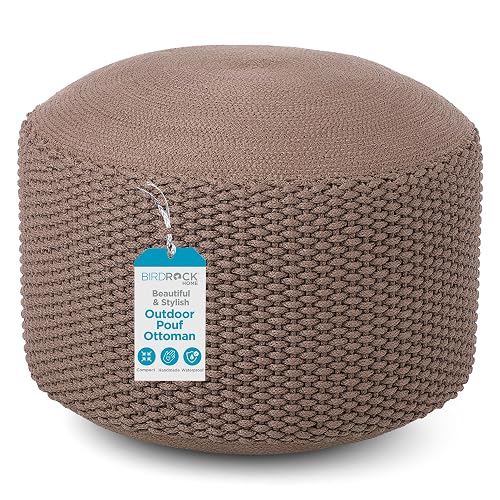 BIRDROCK HOME Outdoor Pouf Ottoman | Hand Woven Waterproof Foot