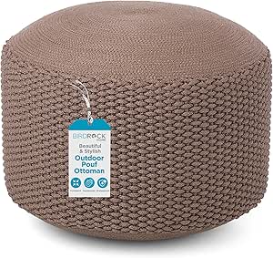 Amazon.com: BIRDROCK HOME Outdoor Pouf Ottoman | Hand Woven Waterproof Foot Stool with Bead Bag ...