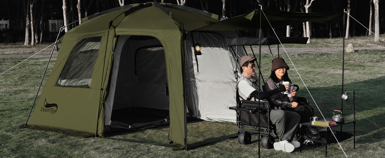 【開封・未使用】DesertFox テント 大型 キャンプ アウトドア カーキ Amazon.co.jp: DesertFox テント大型 2～6人用 ‎簡単設営 ロッジ型 高