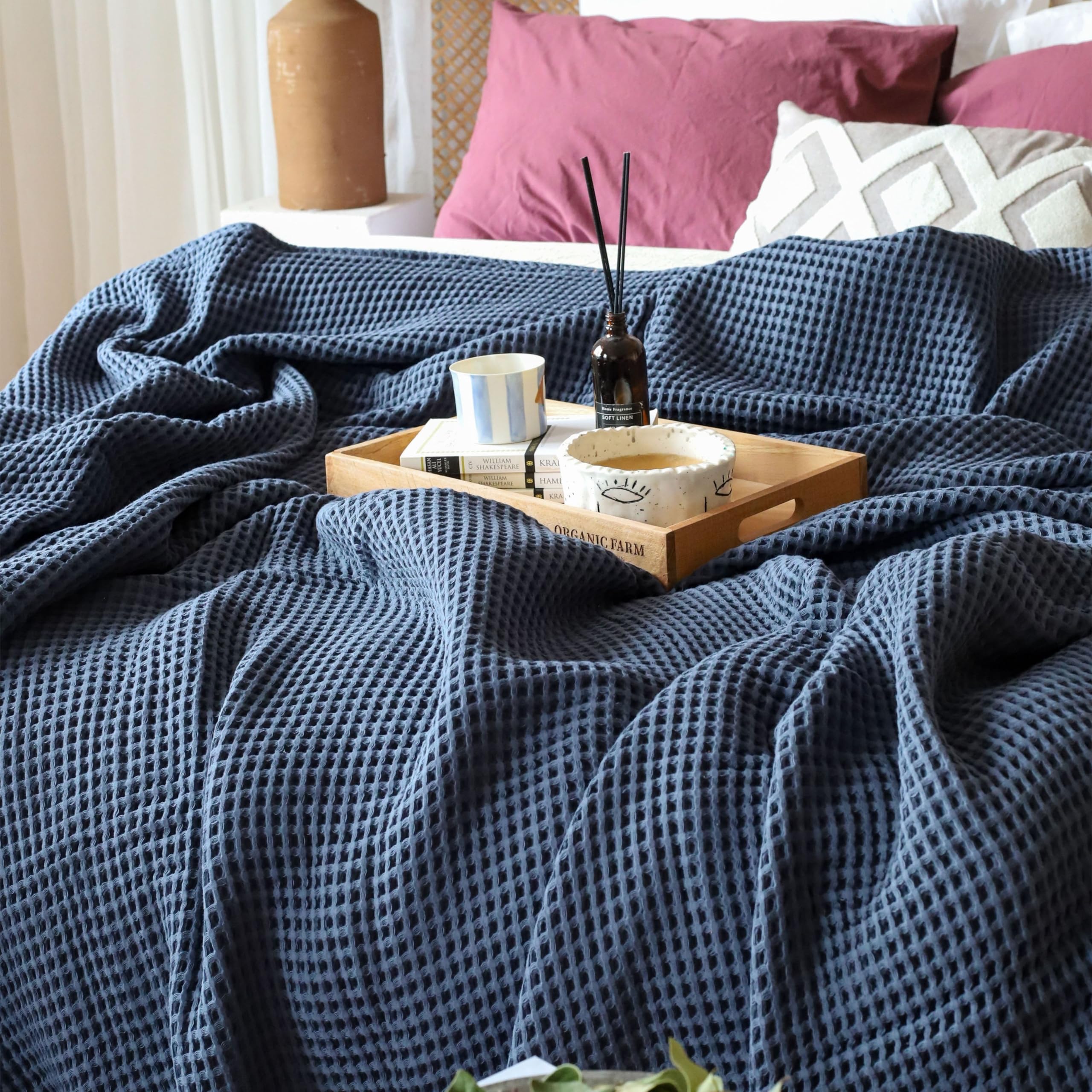 Viva Maison Premium Waffle Blanket California King Size Anthracite - 100% Turkish Cotton, Light and Airy Waffle Weave All-Season Quilt - Luxury