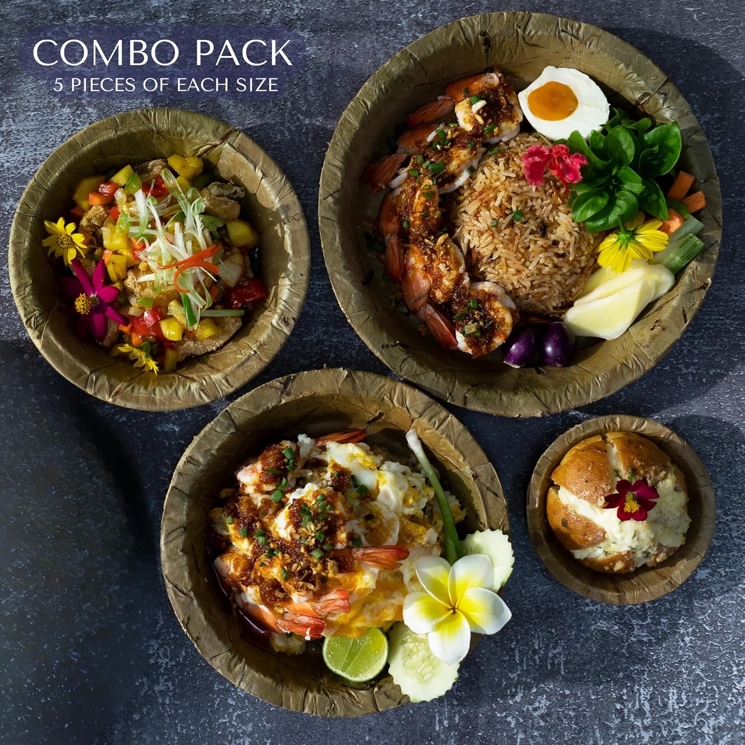 TAPARI 20 Pack Disposable Plates & Bowls Combo - Four Sizes - 4" - 6.5" / 7.5" / 9" - Perfect for Picnics - Strong Organic & Eco-Friendly - Compostable & Biodegradable - Dishes Made from Leaves