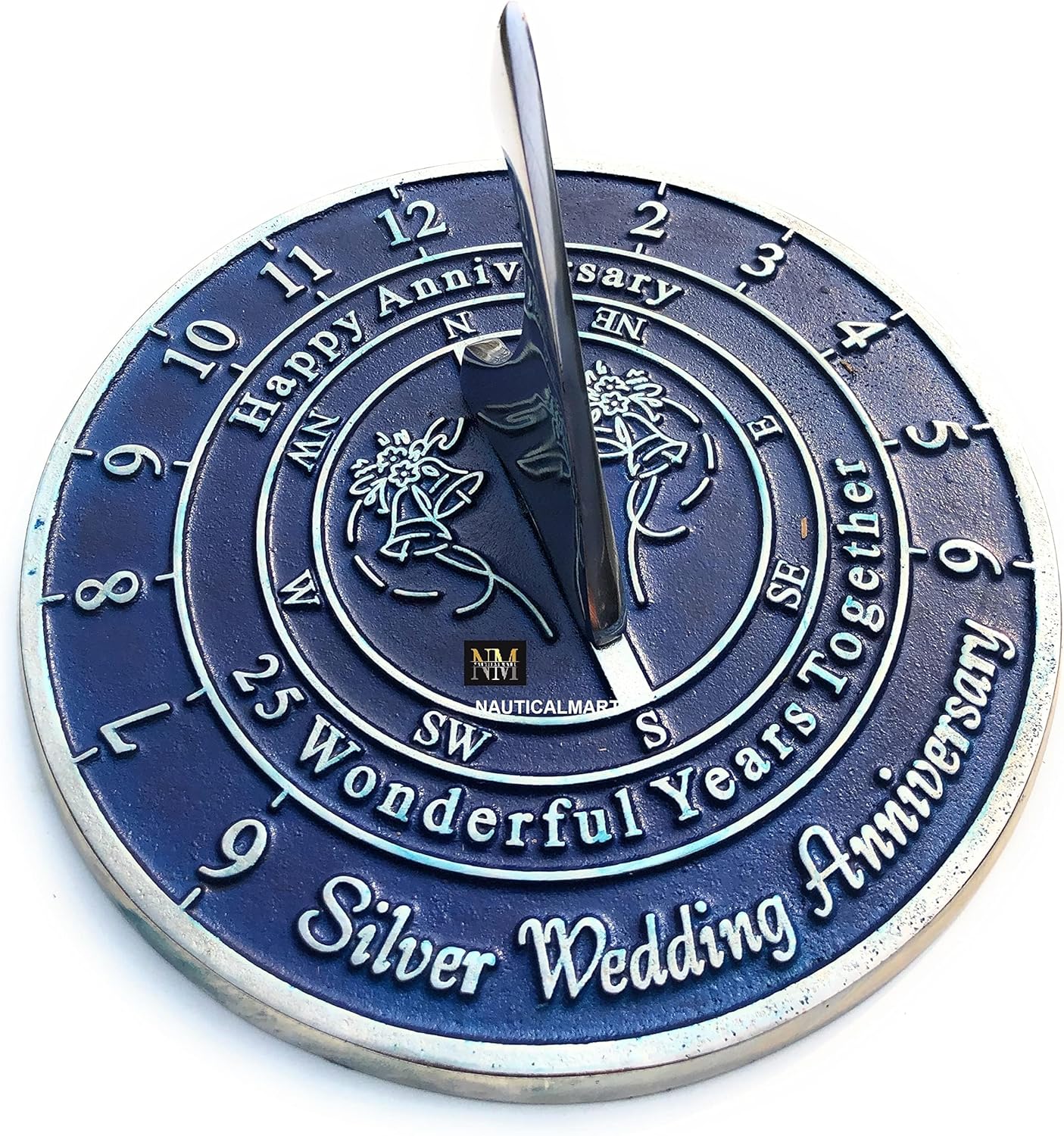 25th Silver Wedding Anniversary Sundial Gift for Husband or Wife, Grandparents, Couple Gift Unique Romantic Marriage Present for Him, Her, Parents, Friends - 8 inches