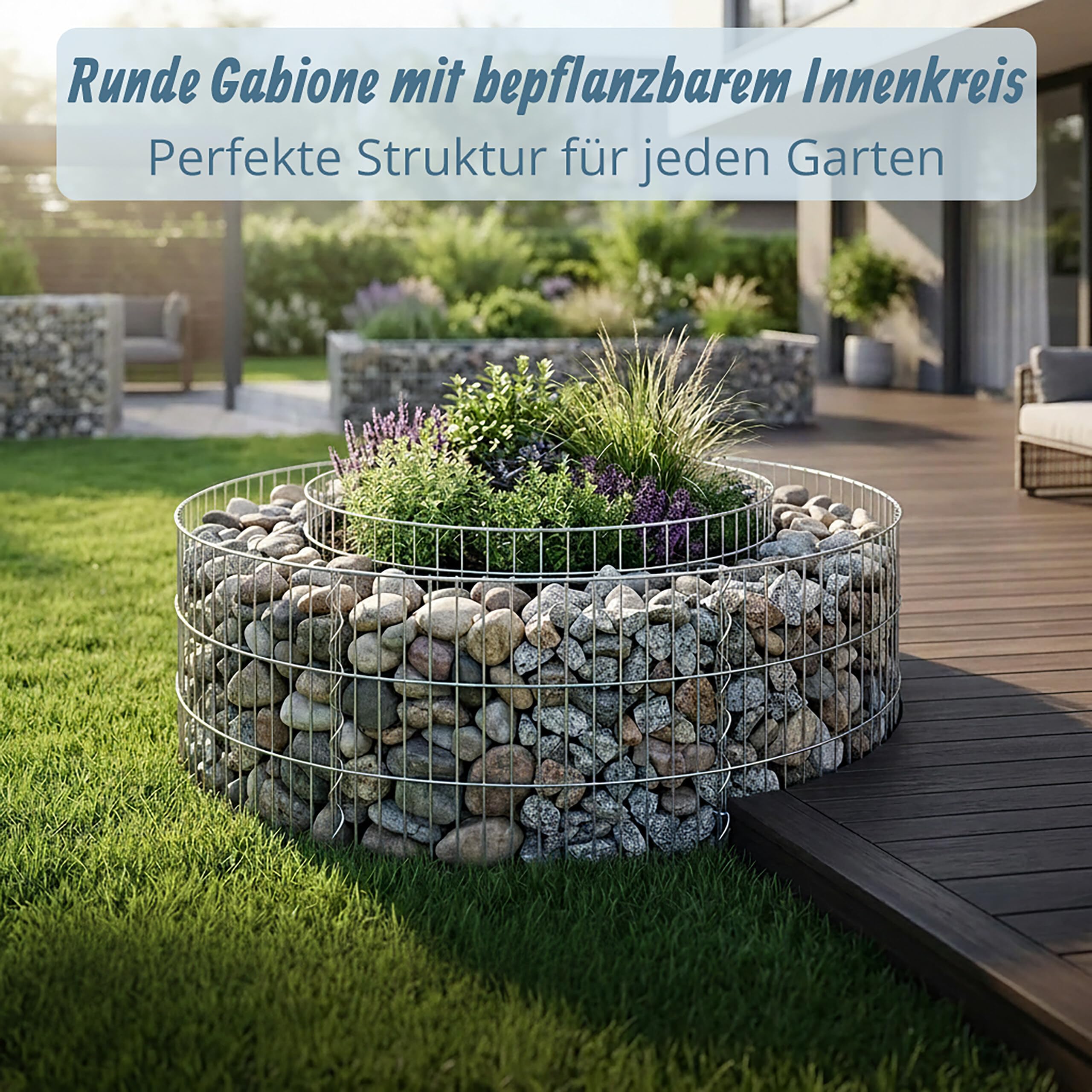 Relaxdays Gabione rund, Hochbeet Garten, Steinkorb, 3.5mm Draht, bepflanzbar, HxØ: 40x90 cm, Gabionenwand, Stahl, silber