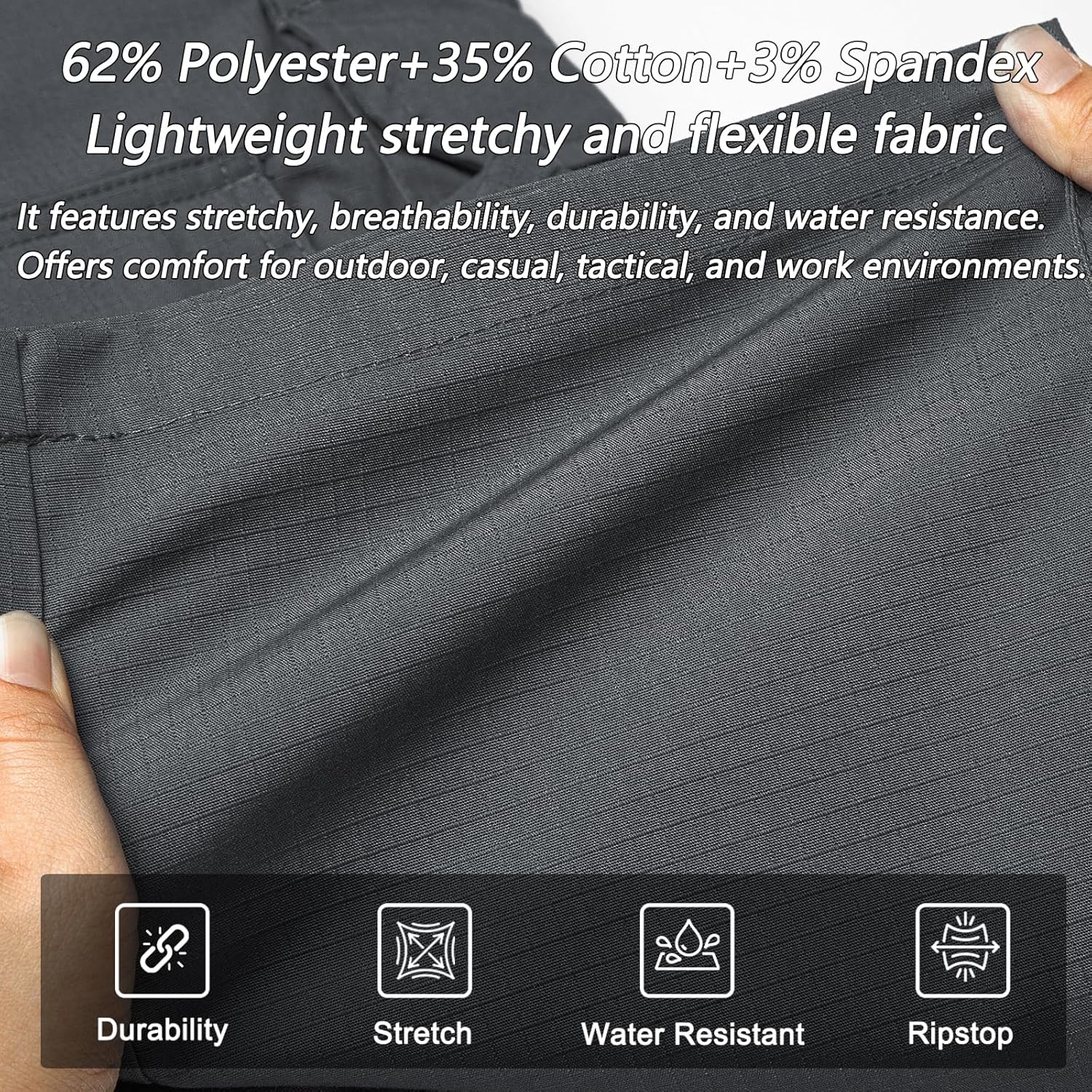 Men's Stretch Tactical Pants Ripstop Water Resistant Cargo Pants Outdoor EDC Lightweight Work Hiking Pants - Image 6