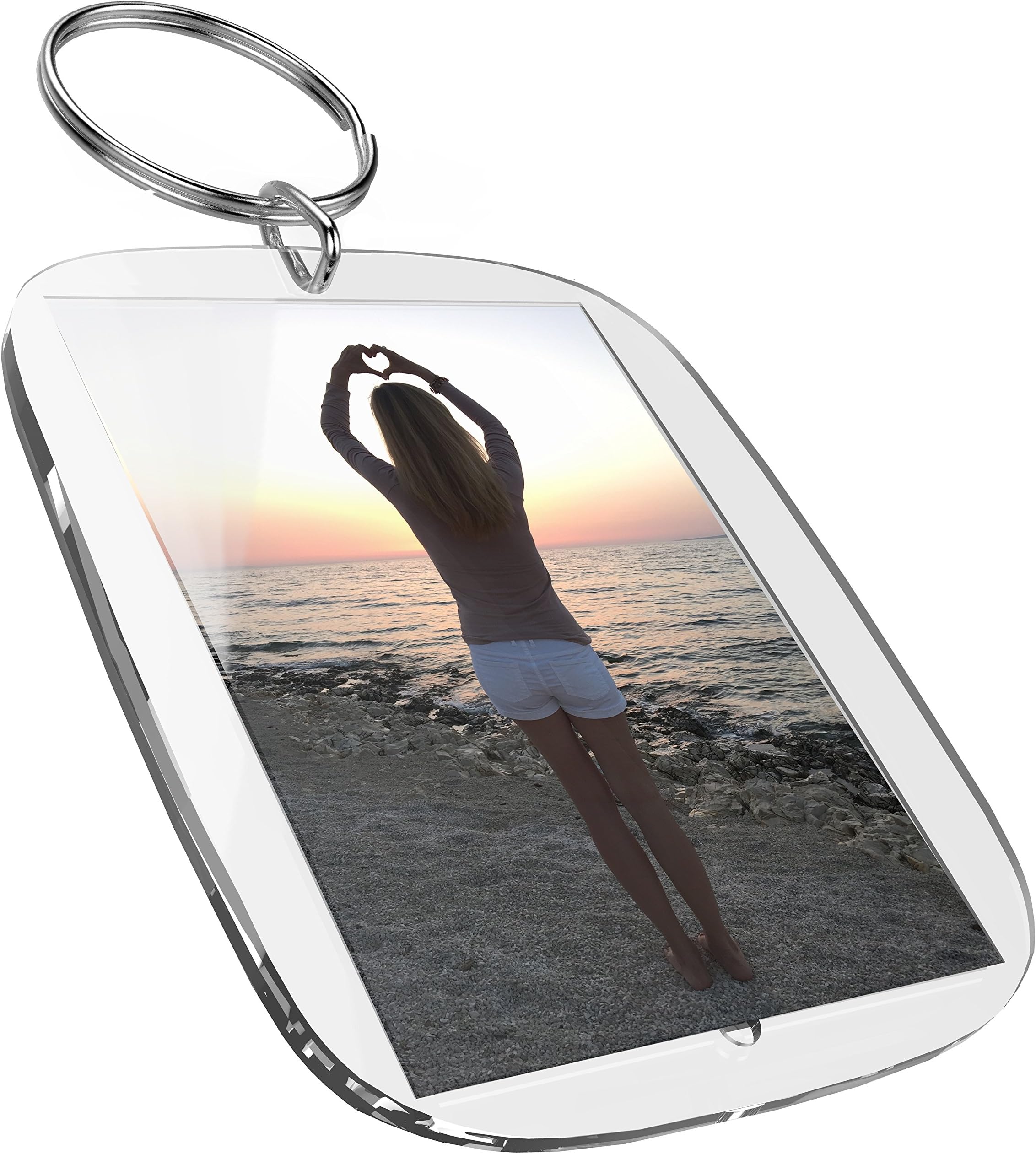 Clear Blank Acrlyic Keyrings (50 x 35 mm, 5 pcs) for Passport Photo, Picture Inserts, Name Key Tags