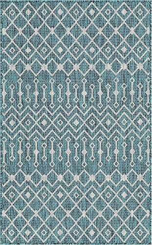 Vista 195 de Unique Loom Alfombra Colección enrejado Marroquí Celosía Transicional Interior y Exterior, Polipropileno Gris carbón/natural