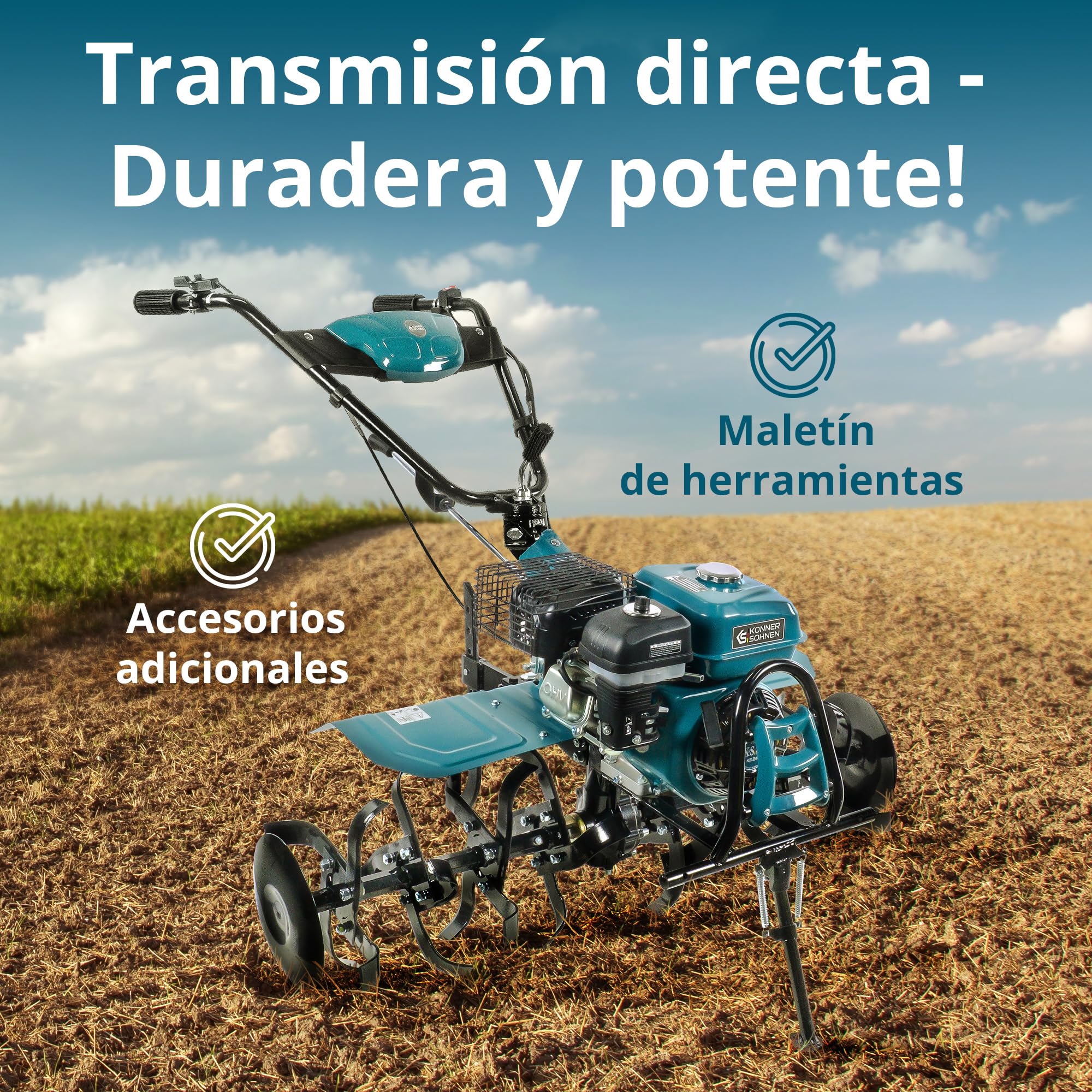 Könner & Söhner KS 7HP-1050G - Azada de Gasolina con accionamiento Directo, fresadora de jardín, fresadora forjada, 2 Marchas hacia adelante, Marcha atrás, ≤ 108 cm de Ancho de Trabajo