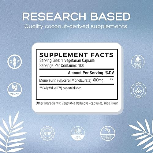 Miniatura 6 de Palmara Health Monolaurina premium de 1,200 mg por porción (paquete de 2 (200 cápsulas))