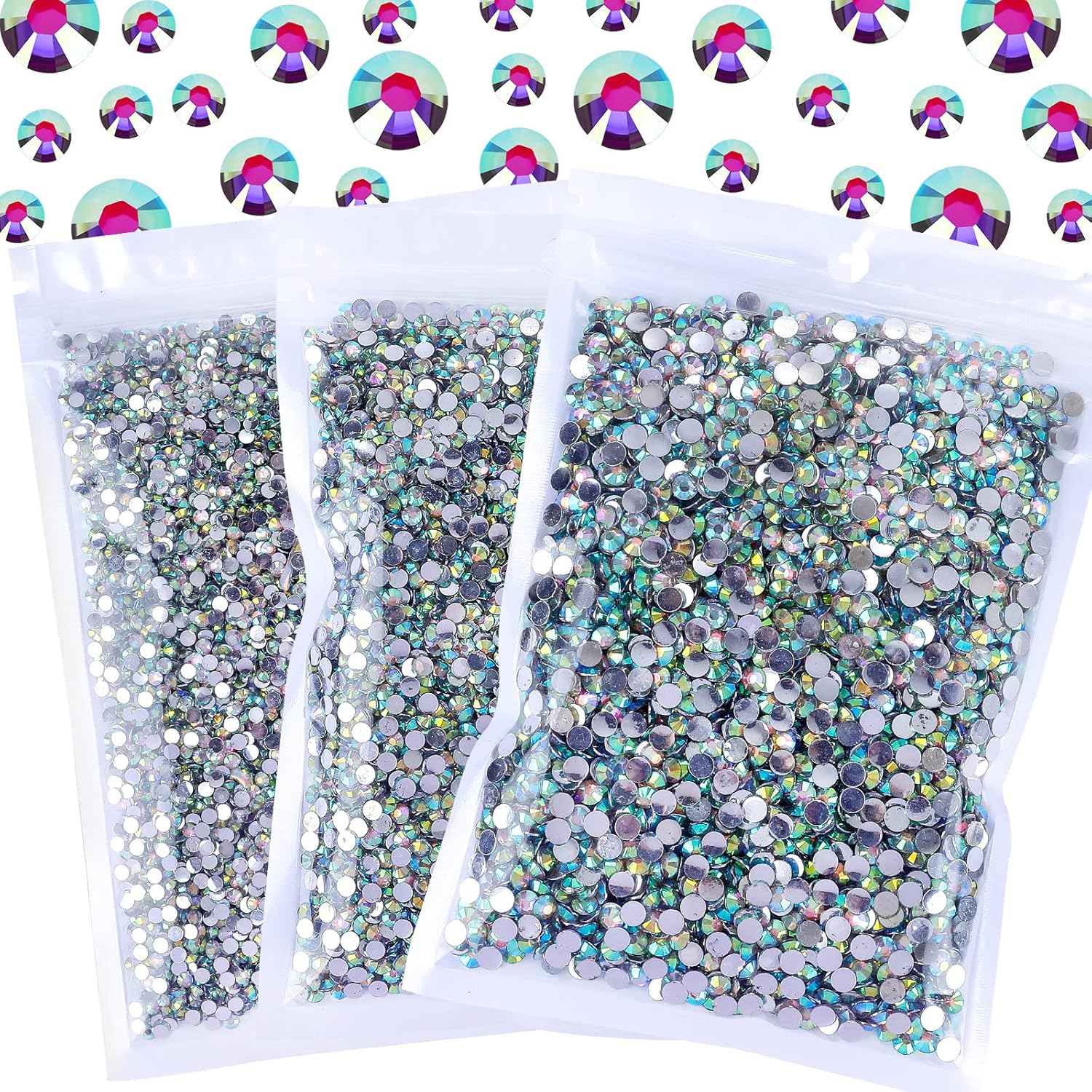 Amazon.com: 25000Pcs Crystal AB Rhinestones for Bedazzling Kit, 3-5mm ...