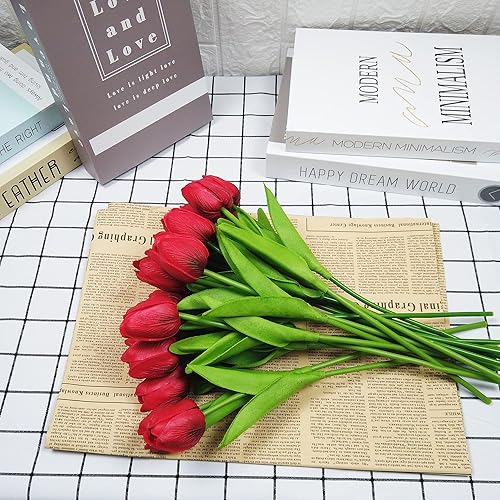 Miniatura 5 de TWINKLING 20 tulipanes artificiales de tacto real, tulipanes artificiales de poliuretano, arreglo de flores artificiales para el hogar, cocina,