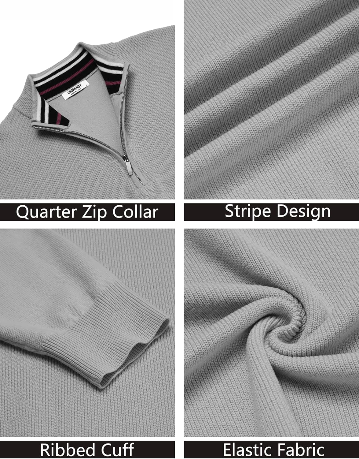 COOFANDY Quarter Zip Pullover Men Slim Fit Stretchy Ribbed 1/4 Zip Sweaters Business Casual Sweater