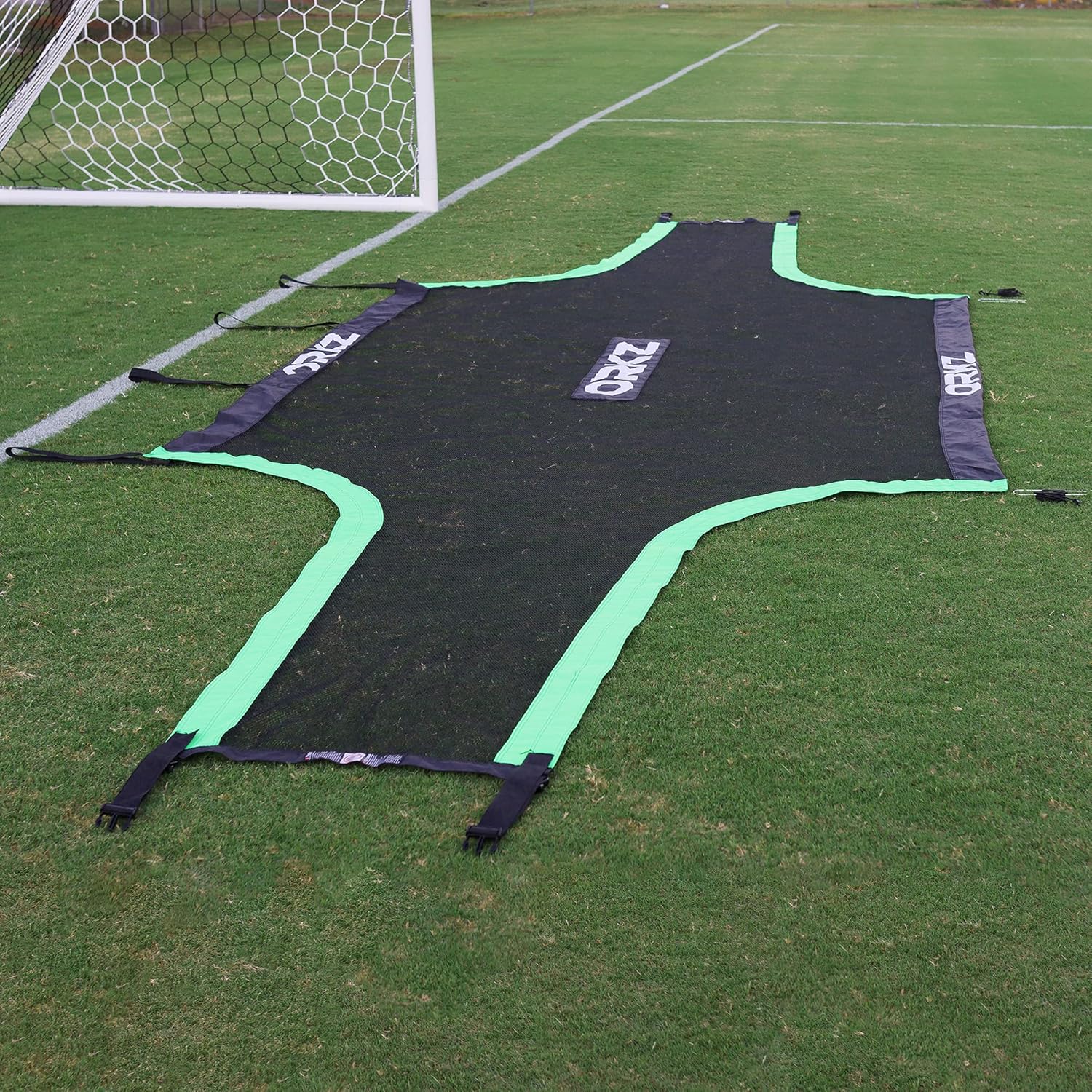 ORKZ Soccer Goal Target Net - 24 ft x 8 ft Scoring Training Equipment - Improve Kick Practice Shooting Targets, Portable Net with Carry Bag, Pegs and Bungee Cord Included : Sports & Outdoors