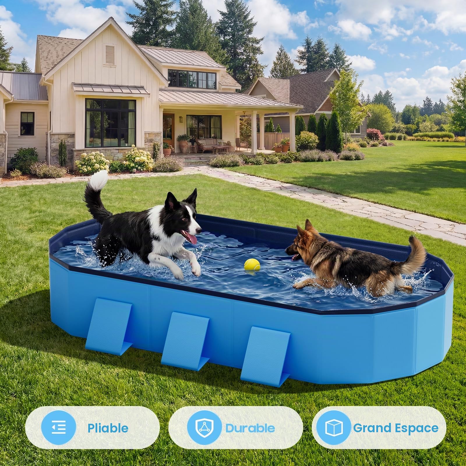 Piscine pour Chien 180 cm Pliable, Grande Piscine Chien avec Structure Octogonale Stable, Piscine Antidérapante en PVC avec Parois Renforcées pour Jardin et Extérieur