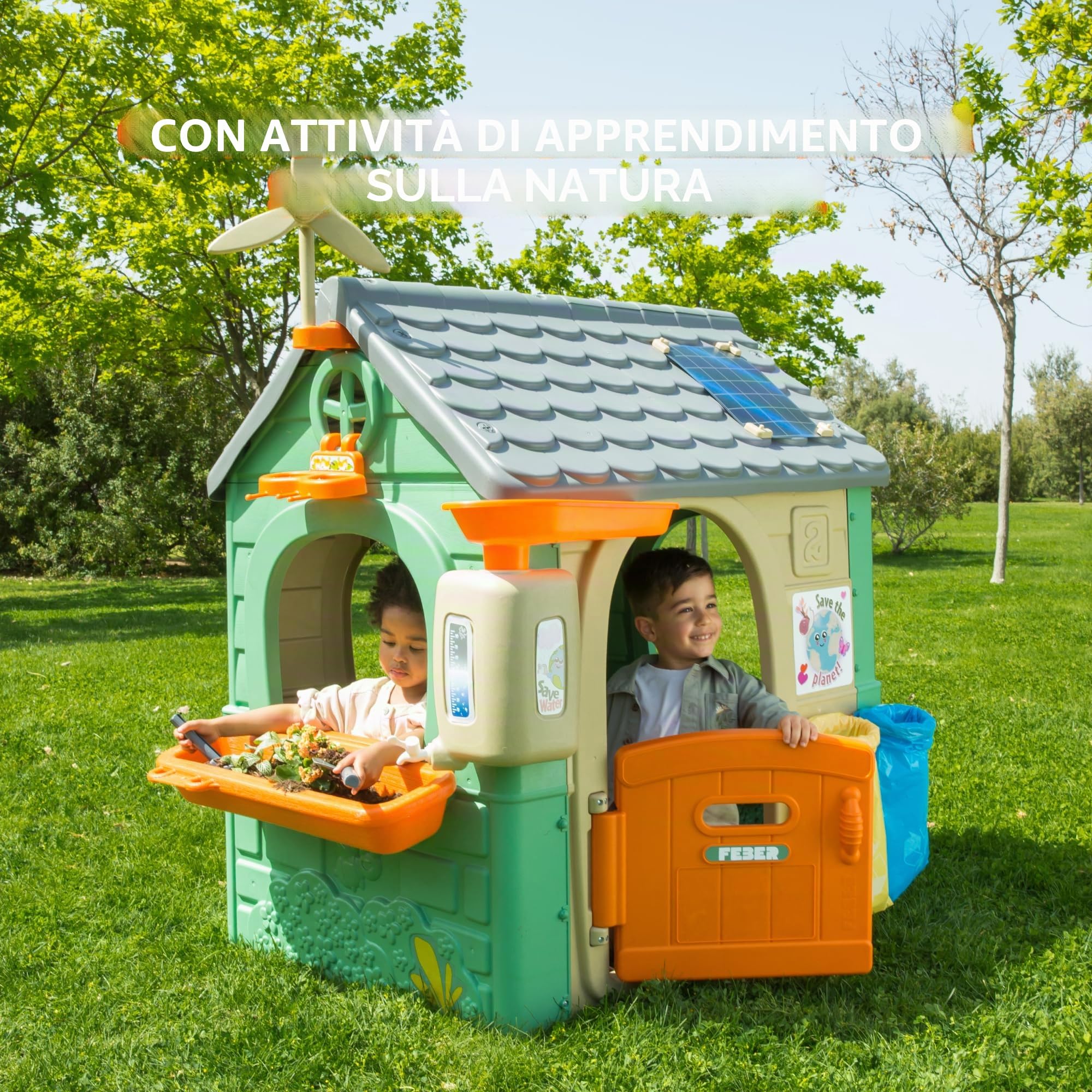 FEBER – Casa Recycle, casa in plastica riciclata, con porta apribile, colori luminosi e resistenti alla luce del sole, facile da montare, per bambini/e da 3 anni, Famosa (FEH26000)