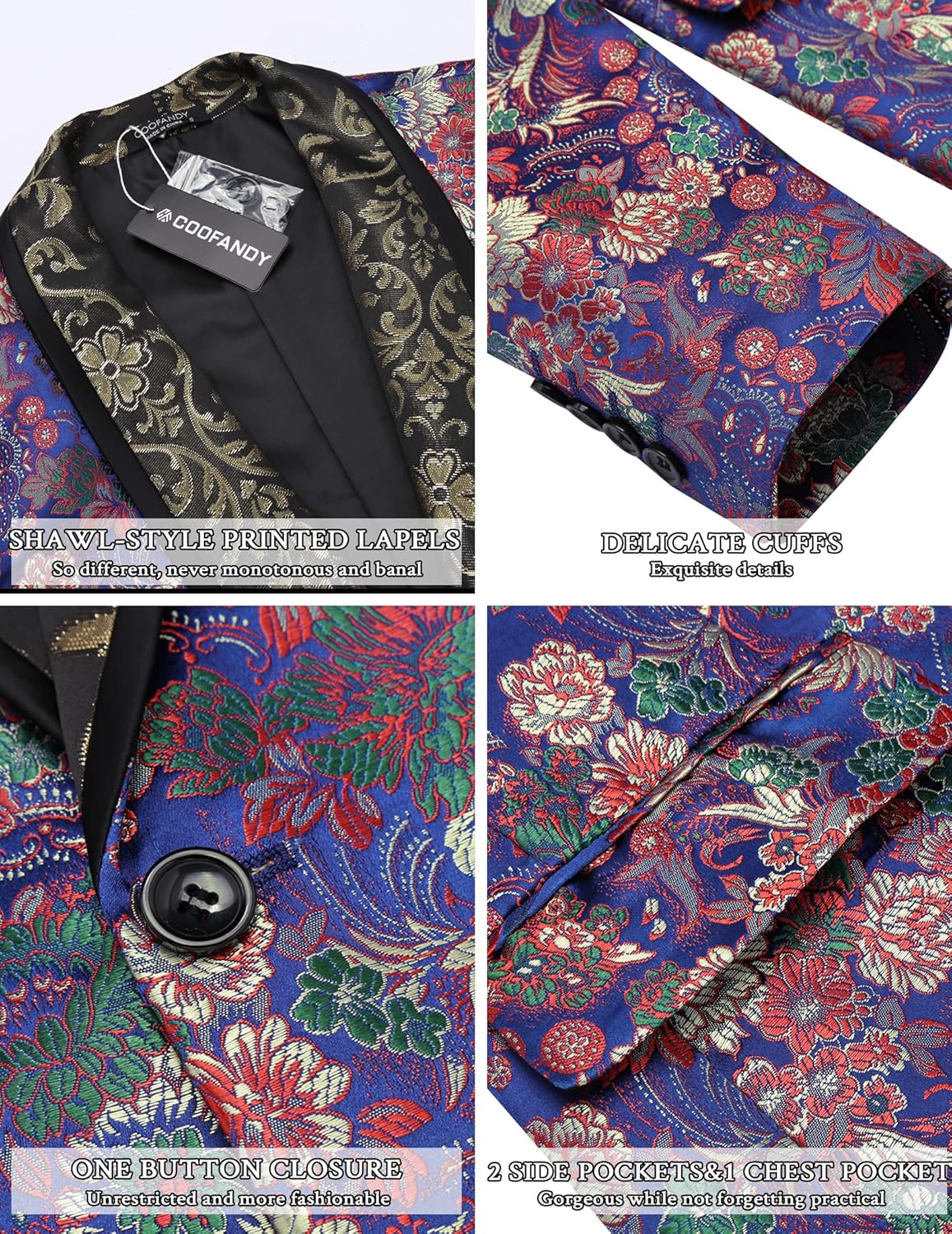 COOFANDY Men's Floral Tuxedo Jacket Luxury Embroidered Blazer Prom Party Dinner Suit Jacket at  Men’s Clothing store