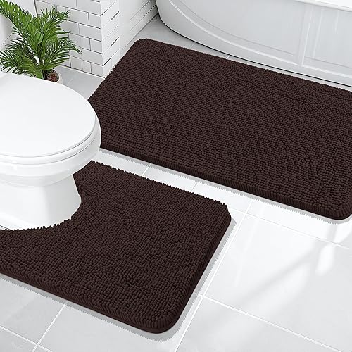 Miniatura 148 de OLANLY Juego de 2 alfombras de baño, tapetes de baño de felpilla suave y absorbente y tapete para inodoro con contorno en forma de U, alfombra de