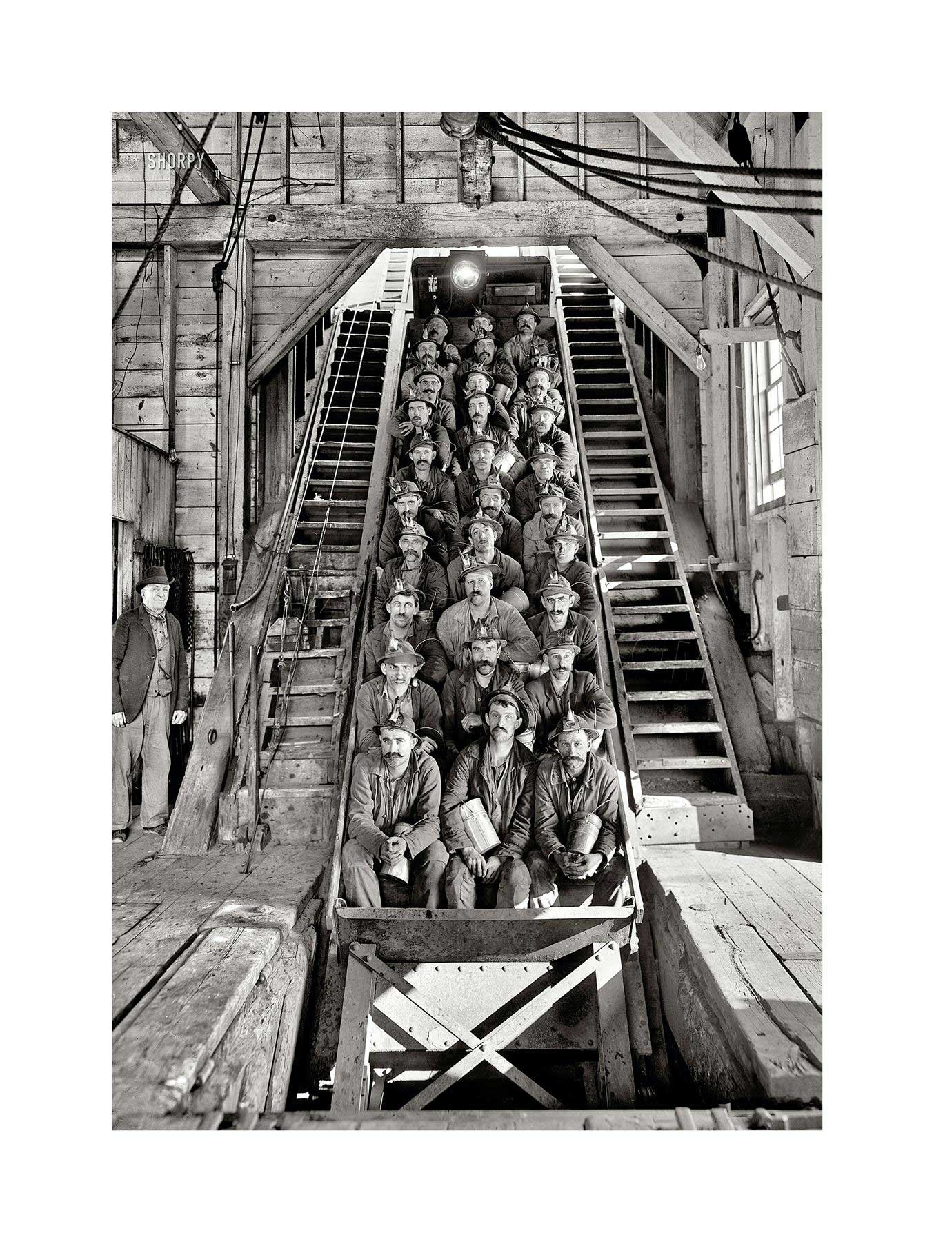 Wee Blue Coo Photo B&W Coal Miners Lift Elevator Shaft Wall Art Print