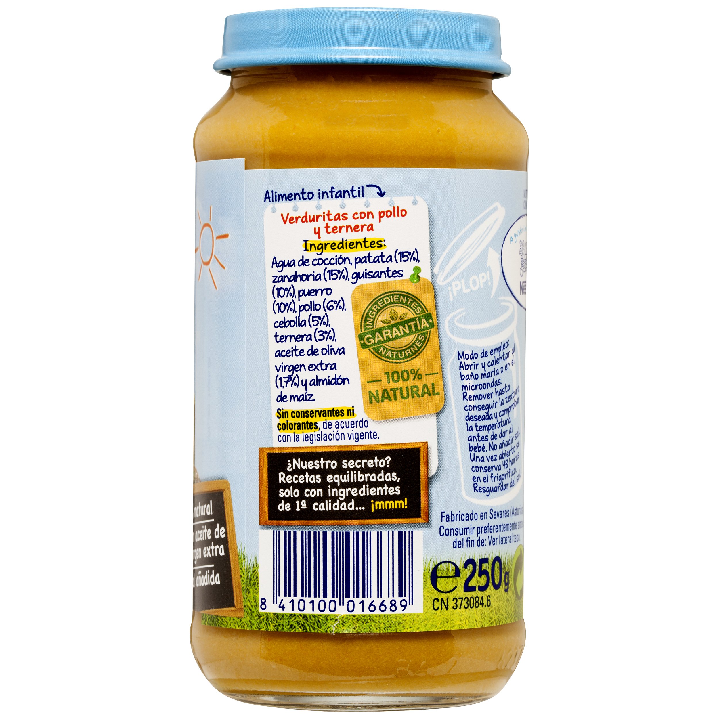 Nestlé Naturnes Alimento Infantil, verduritas con pollo y ternera - 250 gr